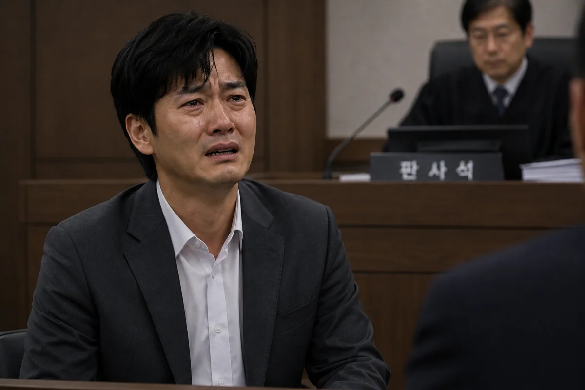 양천구 준강제추행 수사단계|법정 판사석 앞에서 눈물을 흘리며 호소하는 남성