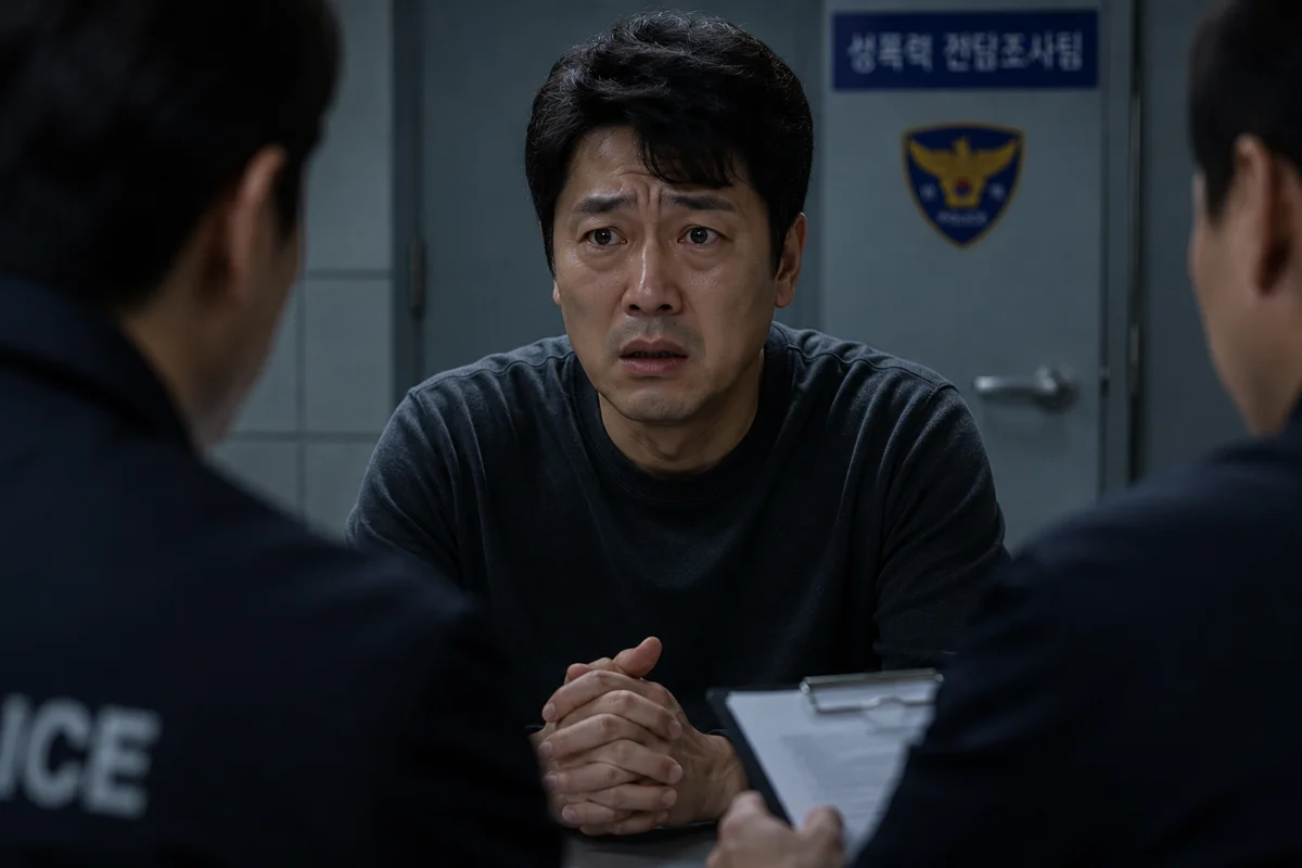 성범죄 집행유예|성폭력 전담조사팀에서 경찰 조사를 받는 남성의 모습
